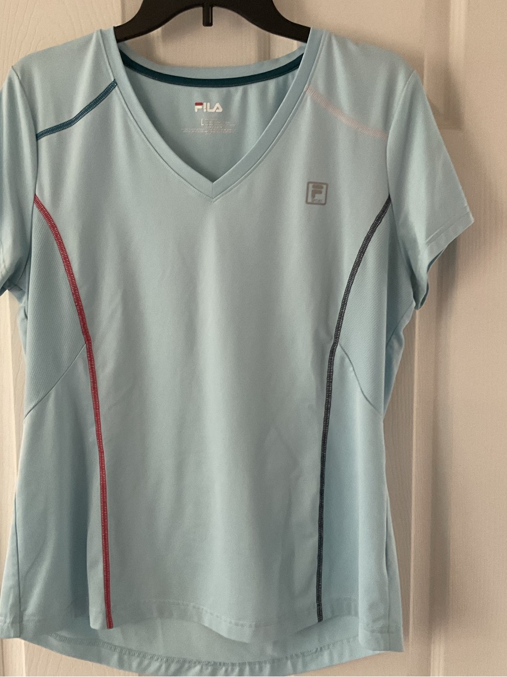FILA Light Blue Sport Tee with Red Logo Accent